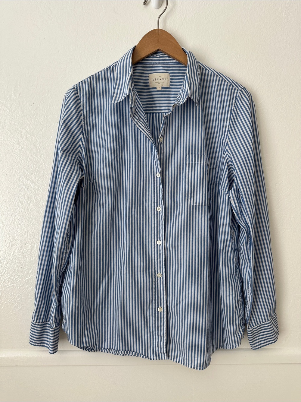 Sezane Stripe Button Down Blue White Top 42